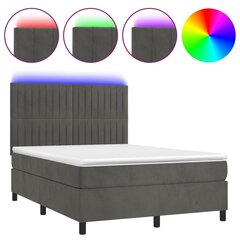 vidaXL kontinentaalvoodi madrats ja LED, tumehall, 140x190 cm, samet цена и информация | Кровати | kaup24.ee