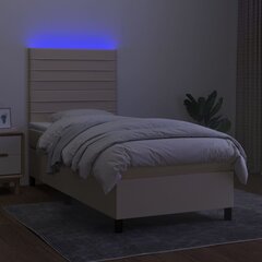 vidaXL kontinentaalvoodi madratsiga ja LED, kreemjas, 90x200 cm, kangas цена и информация | Кровати | kaup24.ee