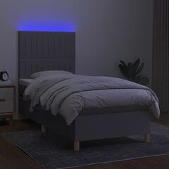 vidaXL kontinentaalvoodi madratsiga ja LED, helehall, 90x190 cm, kangas цена и информация | Кровати | kaup24.ee