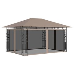 vidaXL varjualune sääsevõrk, LED-nöörvalgusti 4x3x2,73 m pruunikashall цена и информация | Беседки, навесы, тенты | kaup24.ee