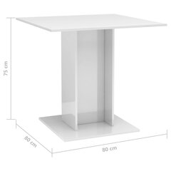 Söögilaud vidaXL, kõrgläikega, valge 80 x 80 x 75 cm puitlaastplaat hind ja info | Köögi- ja söögilauad | kaup24.ee