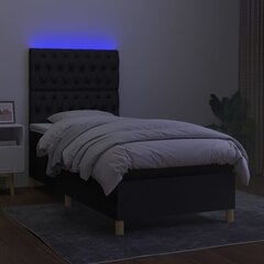 vidaXL kontinentaalvoodi madratsiga ja LED, must, 90x190 cm, kangas цена и информация | Кровати | kaup24.ee