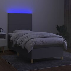 vidaXL kontinentaalvoodi madratsiga ja LED, helehall, 90x200 cm, kangas цена и информация | Кровати | kaup24.ee