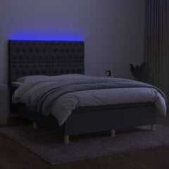 vidaXL kontinentaalvoodi madratsiga ja LED, tumehall, 140x190 cm, kangas hind ja info | Voodid | kaup24.ee