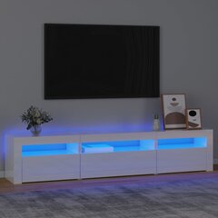 vidaXL telerialus LED-tuledega, kõrgläikega valge, 195x35x40 cm цена и информация | Тумбы под телевизор | kaup24.ee