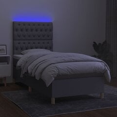 vidaXL kontinentaalvoodi madratsiga ja LED, helehall, 90x200 cm, kangas цена и информация | Кровати | kaup24.ee