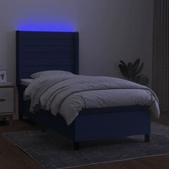 vidaXL kontinentaalvoodi madratsiga ja LED, sinine, 90x190 cm, kangas цена и информация | Кровати | kaup24.ee