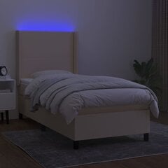 vidaXL kontinentaalvoodi madratsiga ja LED, kreemjas, 90x190 cm, kangas цена и информация | Кровати | kaup24.ee