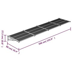 vidaXL ukse varikatus, must ja läbipaistev, 396x90 cm, polükarbonaat hind ja info | Päikesevarjud, markiisid ja alused | kaup24.ee