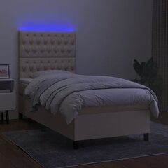 vidaXL kontinentaalvoodi madratsiga ja LED, kreemjas, 90x190 cm, kangas цена и информация | Кровати | kaup24.ee