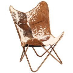 Кресло в форме бабочки, коричневое и белое, натуральная козья кожа цена и информация | Кресла в гостиную | kaup24.ee