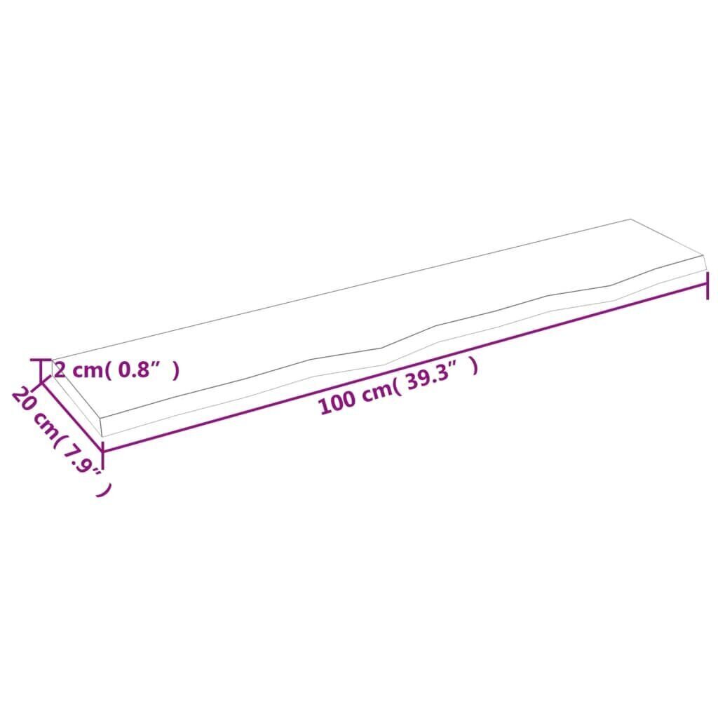 vidaXL seinariiul, helepruun, 100 x 20 x 2 cm, töödeldud tammepuit hind ja info | Riiulid | kaup24.ee