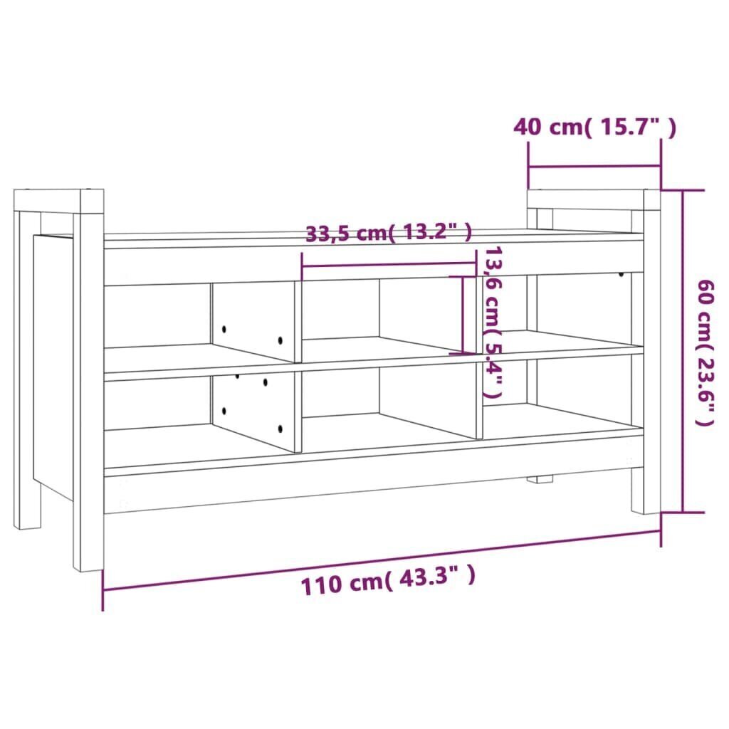 vidaXL esikupink, must, 110 x 40 x 60 cm, männipuit цена и информация | Jalatsikapid, jalatsiriiulid | kaup24.ee