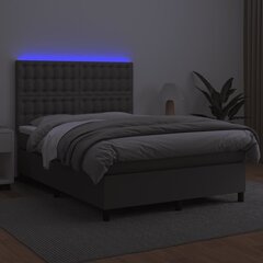 vidaXL kontinentaalvoodi madratsiga, LED, hall, 140x190 cm, kunstnahk цена и информация | Кровати | kaup24.ee