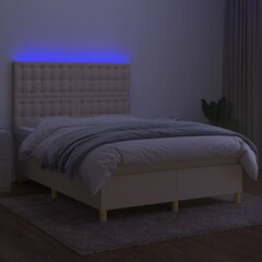 vidaXL kontinentaalvoodi madratsiga ja LED, kreemjas, 140x190 cm, kangas цена и информация | Кровати | kaup24.ee