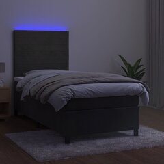 vidaXL kontinentaalvoodi madrats ja LED, tumehall, 100x200 cm, samet hind ja info | Voodid | kaup24.ee