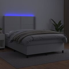 vidaXL kontinentaalvoodi madratsiga, LED, valge, 140x190 cm, kunstnahk hind ja info | Voodid | kaup24.ee