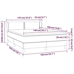 Кровать vidaXL, 140х190 см, серый цена и информация | Кровати | kaup24.ee