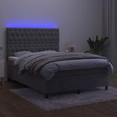 vidaXL kontinentaalvoodi madrats ja LED, helehall, 140x190 cm, samet цена и информация | Кровати | kaup24.ee