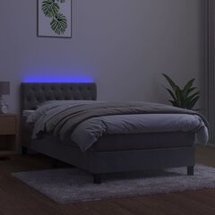 vidaXL kontinentaalvoodi madratsiga ja LED, helehall, 100x200 cm, samet hind ja info | Voodid | kaup24.ee