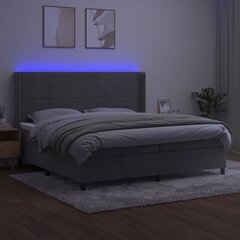 vidaXL kontinentaalvoodi madratsiga ja LED, helehall, 200x200 cm, samet hind ja info | Voodid | kaup24.ee