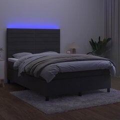 vidaXL kontinentaalvoodi madrats ja LED, tumehall, 140x190 cm, samet цена и информация | Кровати | kaup24.ee