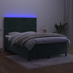 vidaXL kontinentaalvoodi madratsiga, LED, tumeroheline, 140x190 cm, samet цена и информация | Кровати | kaup24.ee