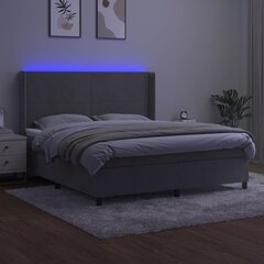 vidaXL kontinentaalvoodi madratsiga ja LED, helehall, 160x200 cm, samet hind ja info | Voodid | kaup24.ee