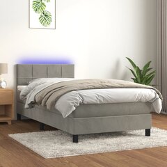 vidaXL kontinentaalvoodi madrats ja LED, helehall, 90x190 cm, samet цена и информация | Кровати | kaup24.ee