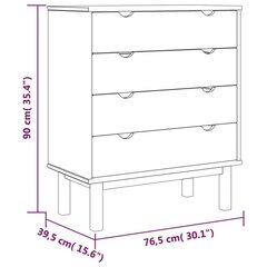 vidaXL kummut, 76,5 x 39,5 x 90 cm, männipuit hind ja info | Elutoa väikesed kapid | kaup24.ee