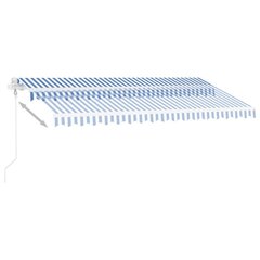 vidaXL automaatne varikatus, LED, tuuleandur, 400x300 cm, sinine/valge hind ja info | Päikesevarjud, markiisid ja alused | kaup24.ee