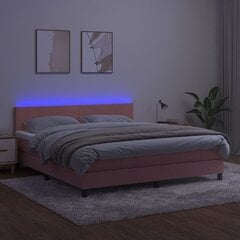 vidaXL kontinentaalvoodi madratsiga, LED, roosa, 180x200 cm, samet цена и информация | Кровати | kaup24.ee