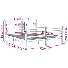 vidaXL voodiraam, valge, täismännipuit, 140 x 190 cm hind ja info | Voodid | kaup24.ee