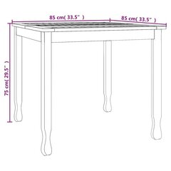 vidaXL aia söögilaud, 85 x 85 x 75 cm, tiikpuu цена и информация | Садовые столы и столики | kaup24.ee