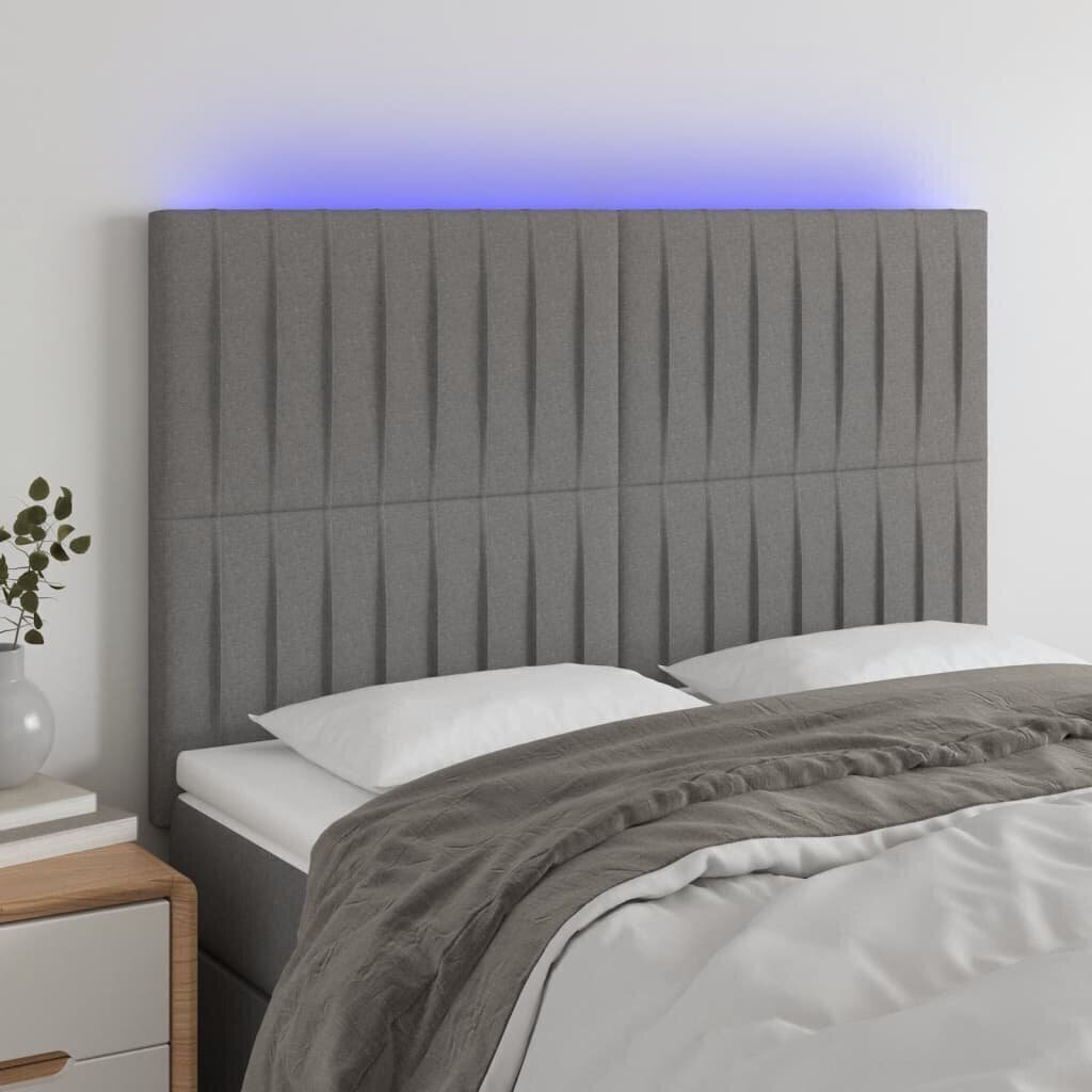 vidaXL LED-voodipeats, tumehall, 144x5x118/128 cm, kangas цена и информация | Voodid | kaup24.ee