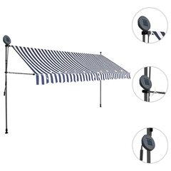 vidaXL käsitsi sissetõmmatav varikatus, LED, 400 cm, sinine ja valge цена и информация | Зонты, маркизы, стойки | kaup24.ee