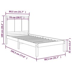 vidaXL voodiraam, täismännipuit, 75 x 190 cm цена и информация | Кровати | kaup24.ee