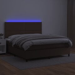 vidaXL kontinentaalvoodi madratsiga, LED, pruun, 140x200 cm, kunstnahk hind ja info | Voodid | kaup24.ee