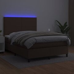 vidaXL kontinentaalvoodi madrats, LED, pruun, 140x190 cm, kunstnahk hind ja info | Voodid | kaup24.ee