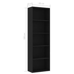 vidaXL 5-korruseline raamaturiiul, must, 60x30x189 cm, puitlaastplaat цена и информация | Полки | kaup24.ee