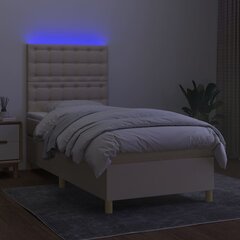 vidaXL kontinentaalvoodi madratsiga ja LED, kreemjas, 90x200 cm, kangas цена и информация | Кровати | kaup24.ee