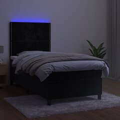 vidaXL kontinentaalvoodi madratsiga ja LED, must, 90x190 cm, samet hind ja info | Voodid | kaup24.ee