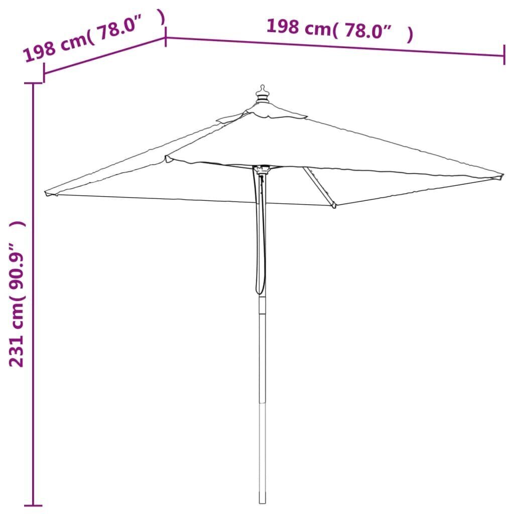 vidaXL aia päikesevari puidust postiga, antratsiithall, 198x198x231 cm hind ja info | Päikesevarjud, markiisid ja alused | kaup24.ee