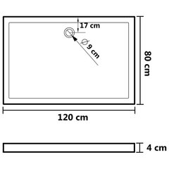 vidaXL dušialus täppidega, valge, 80 x 120 x 4 cm ABS hind ja info | Dušialused | kaup24.ee