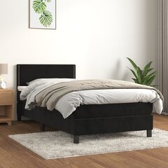 vidaXL kontinentaalvoodi madratsiga, must, 90x190 cm, samet hind ja info | Voodid | kaup24.ee