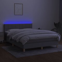 vidaXL kontinentaalvoodi madratsiga ja LED, helehall, 140x190 cm, kangas цена и информация | Кровати | kaup24.ee