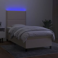 vidaXL kontinentaalvoodi madratsiga ja LED, kreemjas, 90x200 cm, kangas цена и информация | Кровати | kaup24.ee