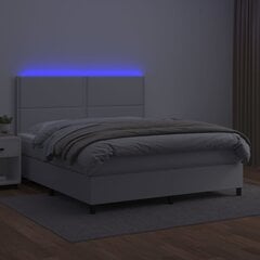 vidaXL kontinentaalvoodi madratsiga, LED, valge, 160x200 cm, kunstnahk цена и информация | Кровати | kaup24.ee