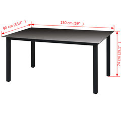 Aia söögilaud, klaas, alumiinium, 150x90x74cm, must hind ja info | Aialauad | kaup24.ee