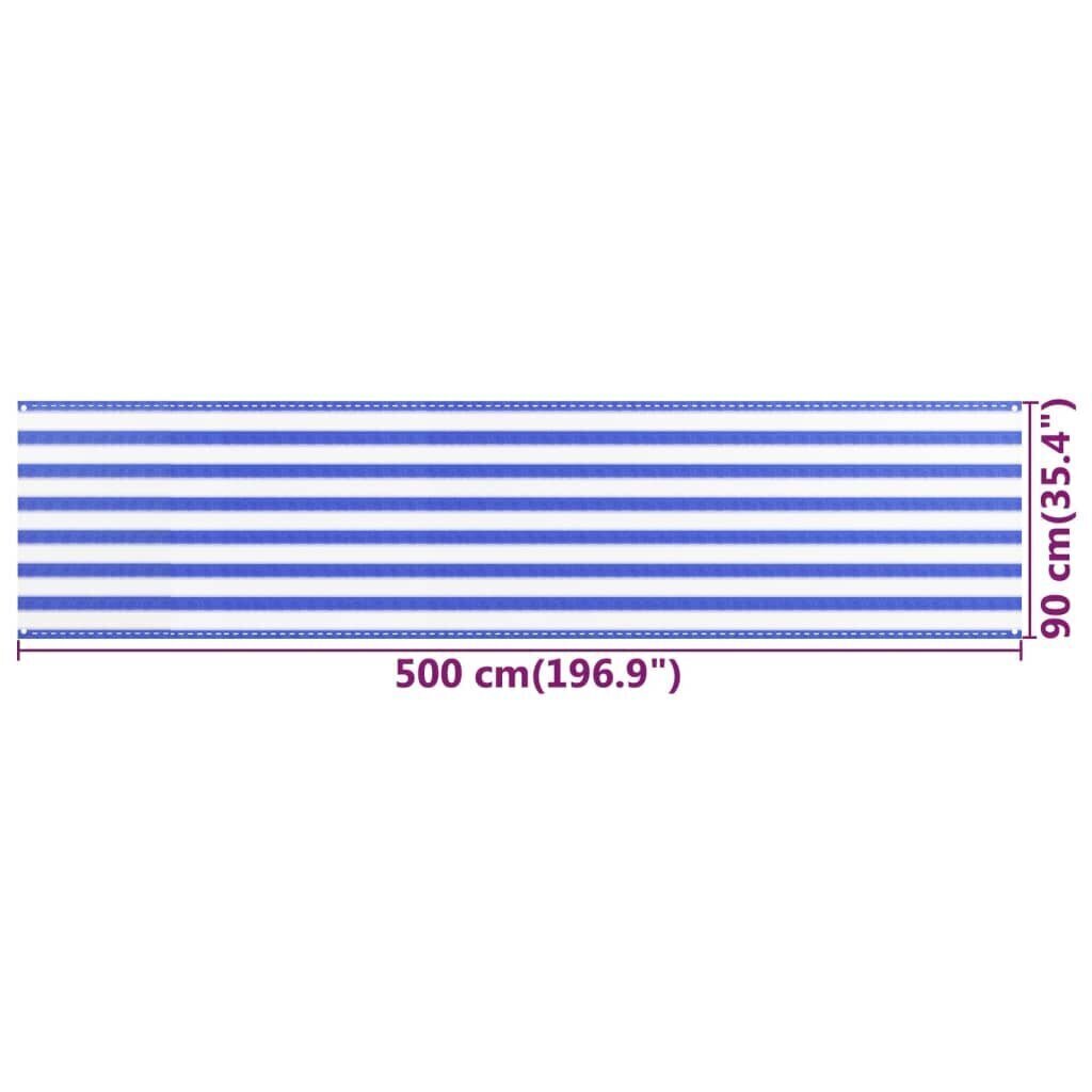 vidaXL rõdusirm, sinine ja valge, 90 x 500 cm, HDPE hind ja info | Päikesevarjud, markiisid ja alused | kaup24.ee